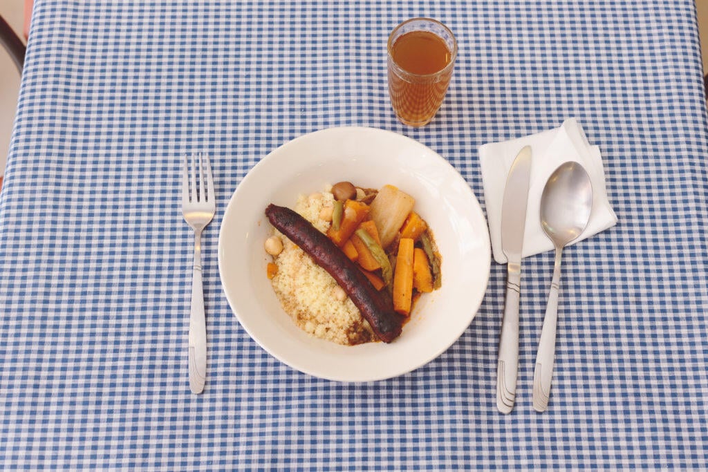 bowl of couscous with sausage