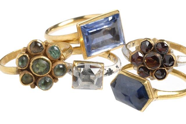 London Museum rings Selection of Cheapside Hoard rings: 16-17th century