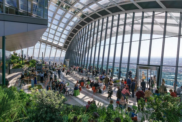 Get your beautiful views of London...for free! Here you see the Sky Garden. Be sure to book in advance! (Photo credit: Wikipedia)