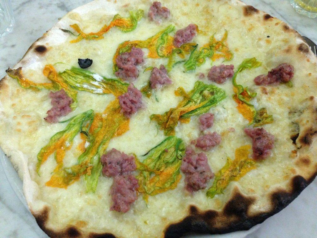 Delicious zucchini flower and pork sausage